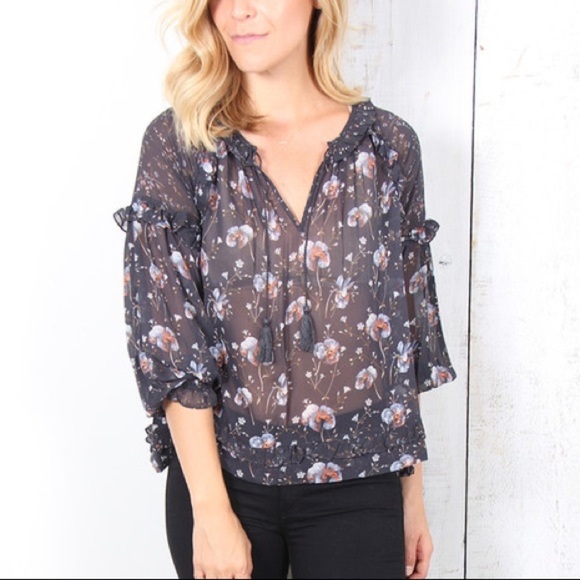 Ulla Johnson / raine floral ruffle blouse silk peasant 6 small - Picture 1 of 5